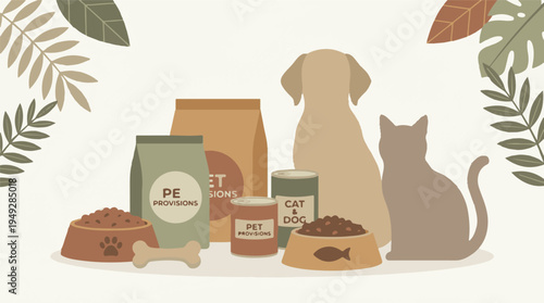 Pet Food and Supplies for Dogs and Cats with Animal Silhouettes
