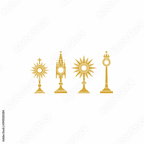 Set of Four Catholic Monstrance Vector Icons in Gold