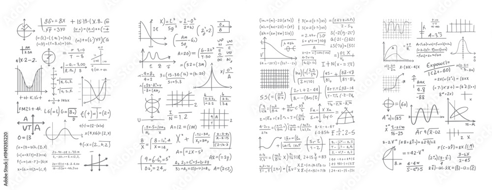 Fototapeta premium Handwritten mathematical equations and graphs on a white background mathematics formulas 1