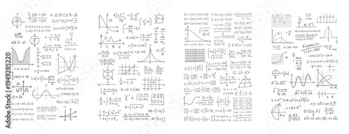 Handwritten mathematical equations and graphs on a white background mathematics formulas 1