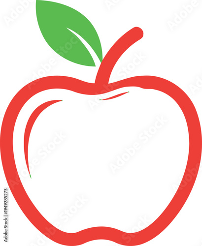 A simple red outline drawing of an apple with a green leaf on top, representing healthy food.