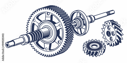 A detailed illustration of various mechanical gears and their components.
