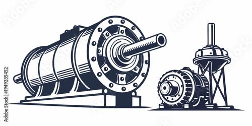 A detailed illustration of industrial machinery parts and components.