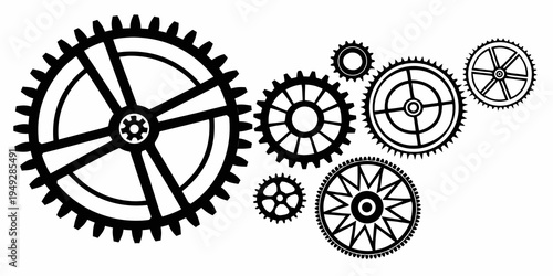 Intricate mechanical gears arranged in a circular pattern.
