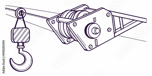 A detailed illustration of a pulley system used for lifting heavy objects