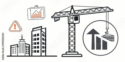 Construction site with cranes, buildings, and growth indicators