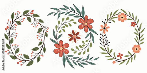Elegant floral wreaths with red flowers and green leaves