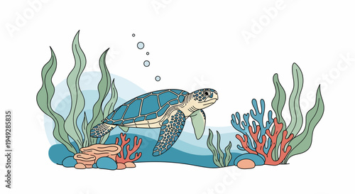 Sea Turtle Ocean Scene.