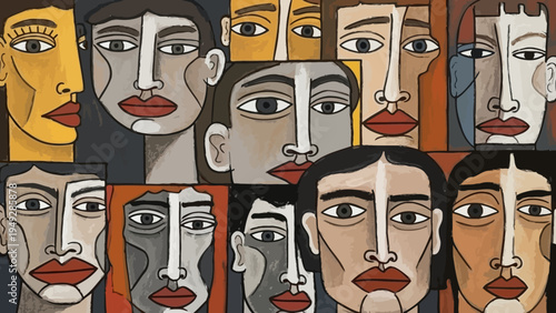 A vibrant collage of diverse faces showcases various expressions and skin tones in a graphic illustration.