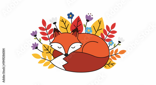 Sleeping Fox with Flowers.