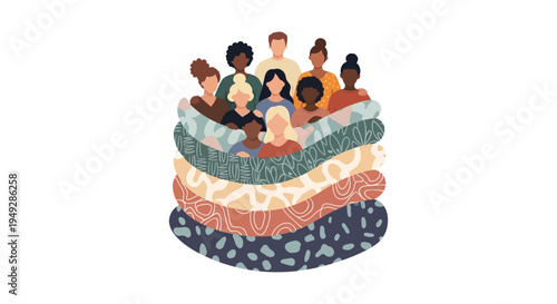 Diverse Community Group Illustration: Unity, Inclusion, and Global People Together