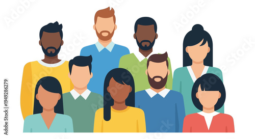 Diverse Group of Flat Design People - Multi-ethnic Team, Community, and Inclusion Concept