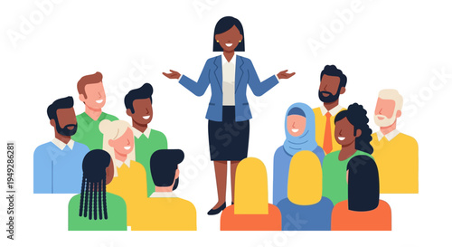 Inclusive Leadership: African American Businesswoman Presenting to Diverse Group