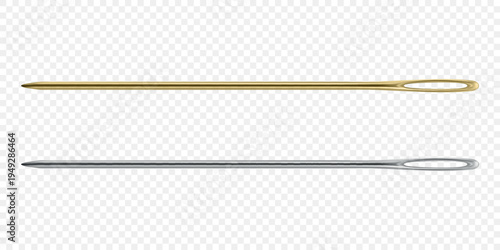 Vector 3d Sewing Needles Set. Large Eye Hand Stitching and Darning Needles Isolated. Tailoring Embroidery Needles for Craft and Repair