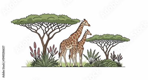 Two Giraffes in Savannah.