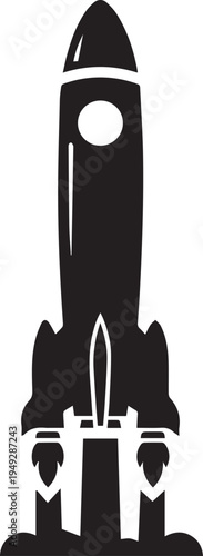Black silhouette of a rocket ship isolated on transparent background