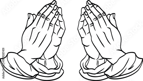 Minimal prayer hands and finger heart gesture line icons collection representing love, gratitude, hope, spirituality and positive emotions in modern outline style.