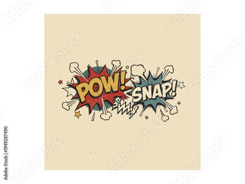 Comic book onomatopoeia POW and SNAP bubbles on vintage paper