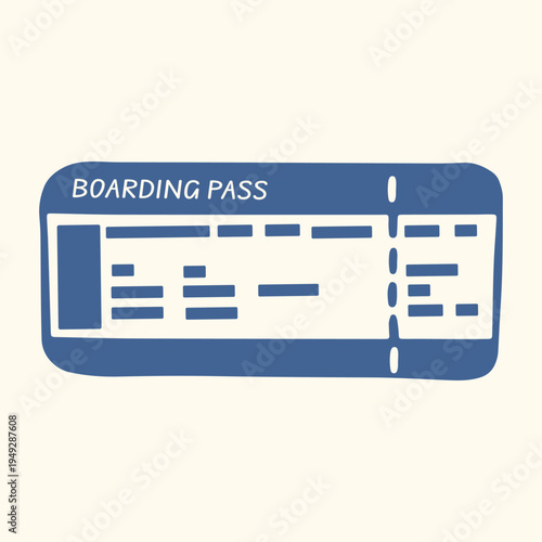 Flat illustration of an airline boarding pass ticket. Simple travel document icon for airport design, flight booking app and tourism graphic.