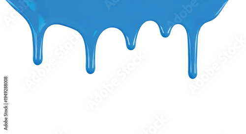 Blue liquid paint drip border isolated on white background, glossy dripping paint design element