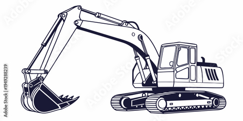A detailed illustration of a large excavator with a bucket attachment