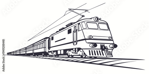 A detailed illustration of a vintage train traveling on railway tracks.