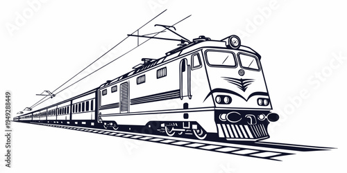 A sleek, modern train traveling at high speed through a scenic landscape