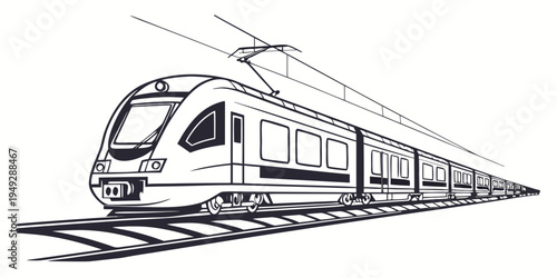 Modern high-speed train traveling on a railway track with a blurred background