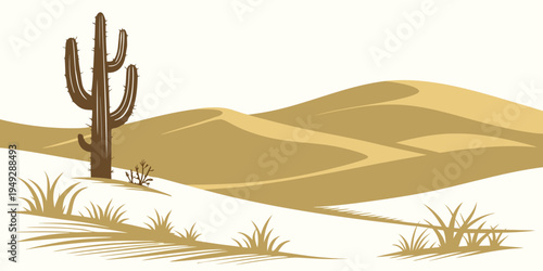 A tall cactus stands alone in the vast expanse of a sandy desert landscape