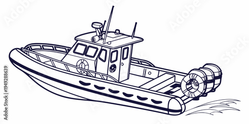 A detailed illustration of a coast guard boat with various equipment and features