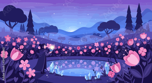 Enchanting Black Cat in a Magical Garden.