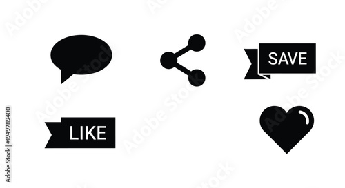 Social media icons displayed in black including a speech bubble silhouette