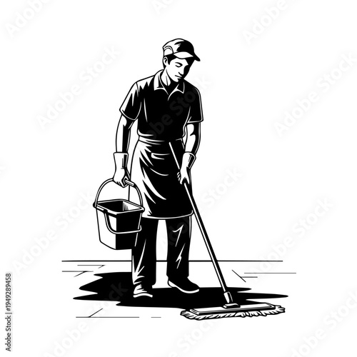 Dedicated Cleaning Professional Mopping Floor, Illustrating Efficient Janitorial Service