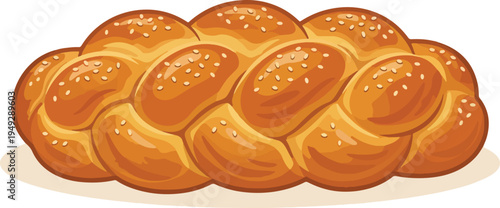 Braided Sesame Bread Loaf Bakery Illustration
