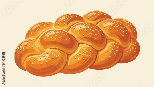 Braided Sesame Bread Loaf Bakery Illustration