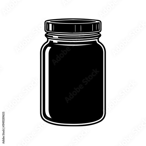 Simple Graphic Silhouette of a Classic Empty Glass Jar with a Secure Lid for Food Preservation or Storage