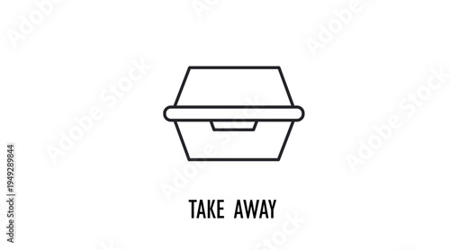 Simple black line burger takeaway box icon, fast food take away container and hamburger meal packaging symbol isolated on white background, restaurant takeaway and food delivery concept for web