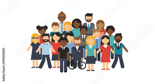Diverse Group of People Standing Together - Multicultural Community & Inclusion Flat Design Illustration