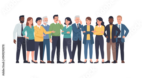 Diverse Group of Business Professionals Team: Collaboration, Global Workforce, and Inclusion Concept Vector Illustration