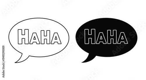 Two speech bubbles displaying haha in contrasting styles silhouette