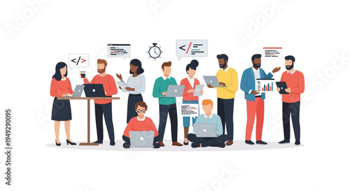 Diverse Tech Team Collaborating on Software Development, Data Analytics, and Digital Solutions