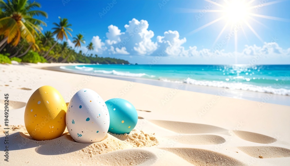 Fototapeta premium Easter eggs on a sandy beach
