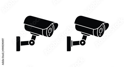 Two security cameras displayed in a stark black silhouette