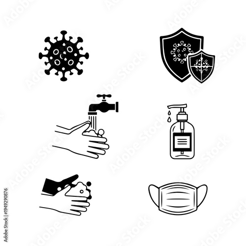 A collection of icons for virus protection and personal hygiene measures