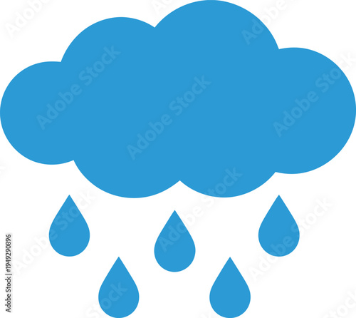 Blue Rain Cloud Icon – Weather Cloud with Raindrops Vector for Forecast and Climate