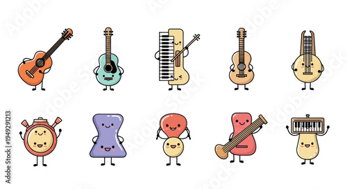 Cartoon musical instruments collection