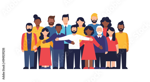 Diverse Group of People Standing Together in Unity - Flat Design Vector Illustration for Community, Teamwork & Global Inclusion