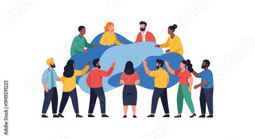 Diverse Group Collaboration & Communication: Modern Team Meeting & Community Connection Illustration