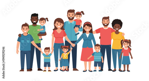 Diverse and Inclusive Families Illustration. Happy Multigenerational Community Portrait Symbolizing Love, Unity, and Modern Family Values.