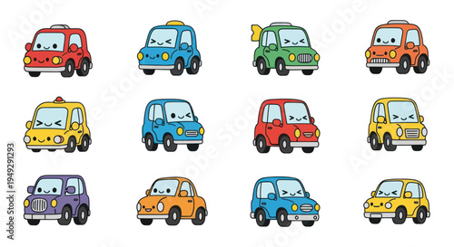 Cartoon cars collection on white